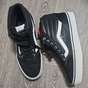 Vans Black and White High-Top Skate Sneakers